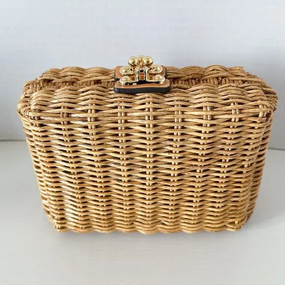 NWT Frances Valentine Paige Box Rattan Wicker Clutch